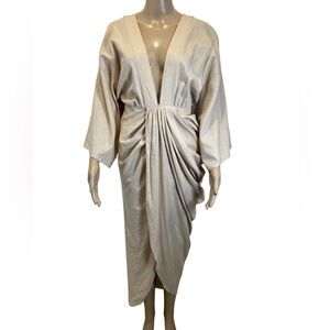 ASOS EDITION Plunge Linen Maxi Dress With Wrap Skirt In Stone size 2